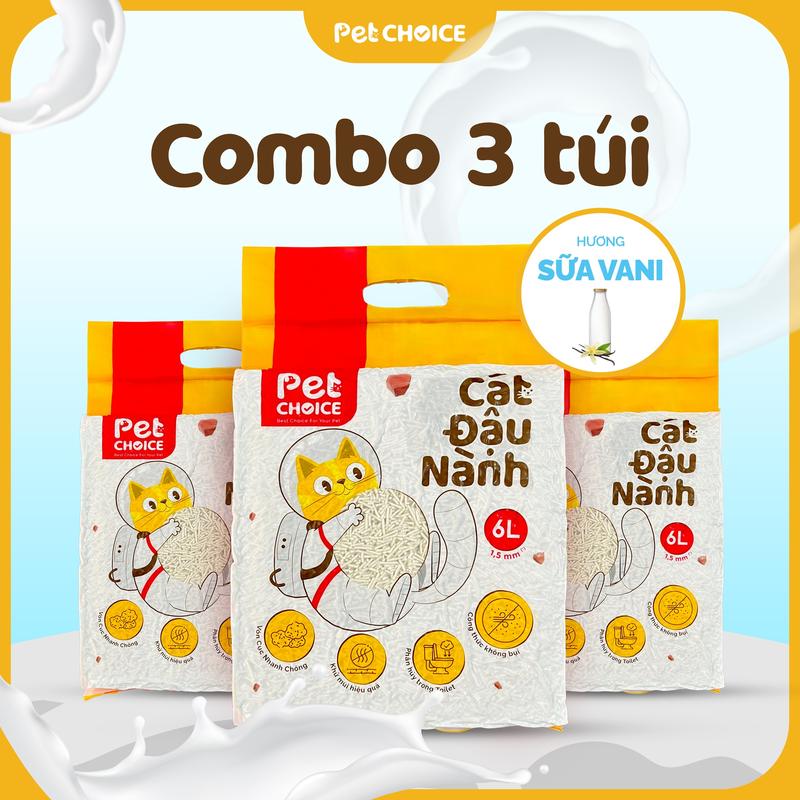 Combo 3 túi cát đậu nành PetChoice cát vệ sinh cho mèo quốc dân 6L 2KG an toàn lành tính 