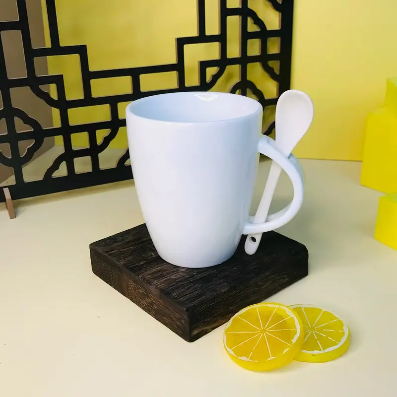 Cốc gắn thìa men trắng 400ml - Gốm Bát Tràng ( Tặng thìa cafe ) 1