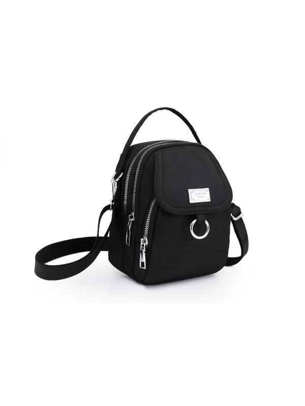 Women's Solid Color Metal Patched Design Zipper Crossbody Bag, Sling Purse, Fashionable Phone Wallet Bag for Daily Used 6