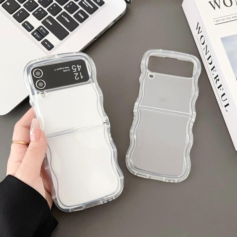 Foldable Wavy Edge Design Clear Phone Case, 1 Count Decorative Phone Protector Cover Compatible with Samsung Galaxy Z Flip 3/5/4, Phone Accessories 2