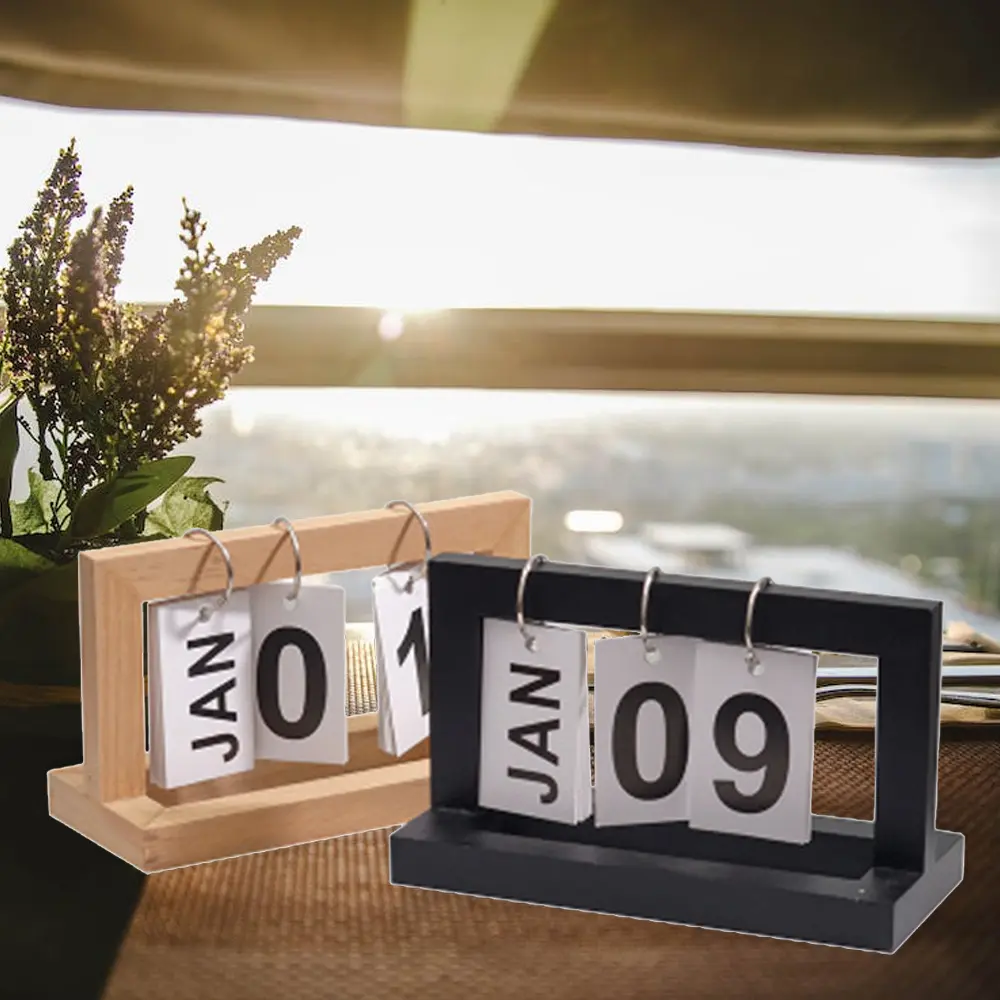 Scandinavian-Inspired Minimalist Wooden Flip Calendar - Elegant Desk Accessory for Home or Office