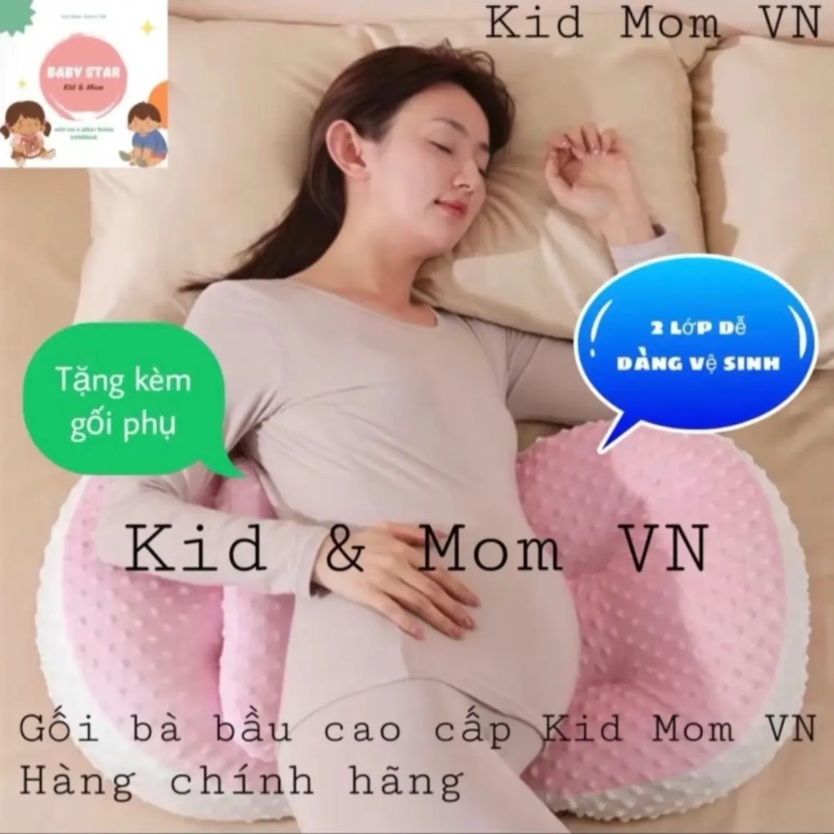 Gối bà bầu cánh tiên gối bầu massages 15d cao cấp , cải tiến 2 lớp có thể tháo rời , tặng kèm gối phụ Kem Voi