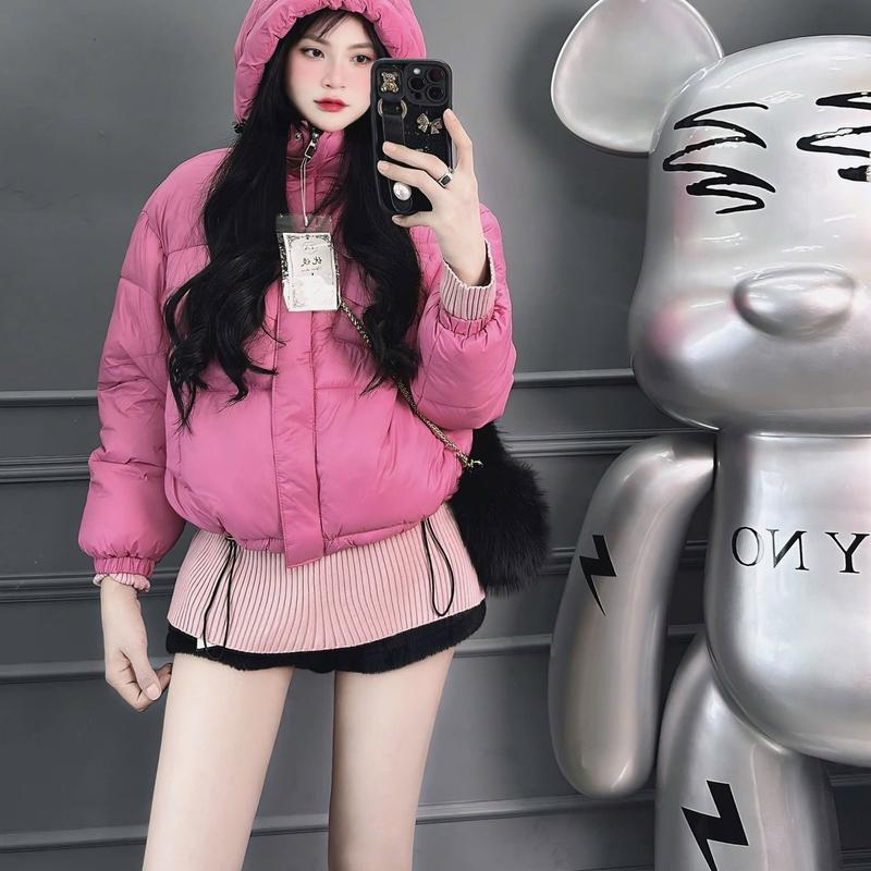Hangu Shop Áo Khoác Phao Phồng Siêu Nhẹ Có Mũ Mùa Đông Ấm Áp Thiết Kế Túi Vuông Điểm Nhấn, Phong Cách Hàn Quốc Nữ Women Jacket Top