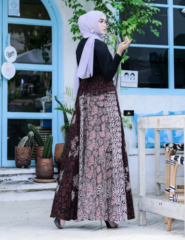 Rok Batik Payung Jumbo Cap Bawahan Batik Dewasa Kondangan Dewasa Wanita Kebaya Panjang Terbaru A-Line karet  katun Motif 7