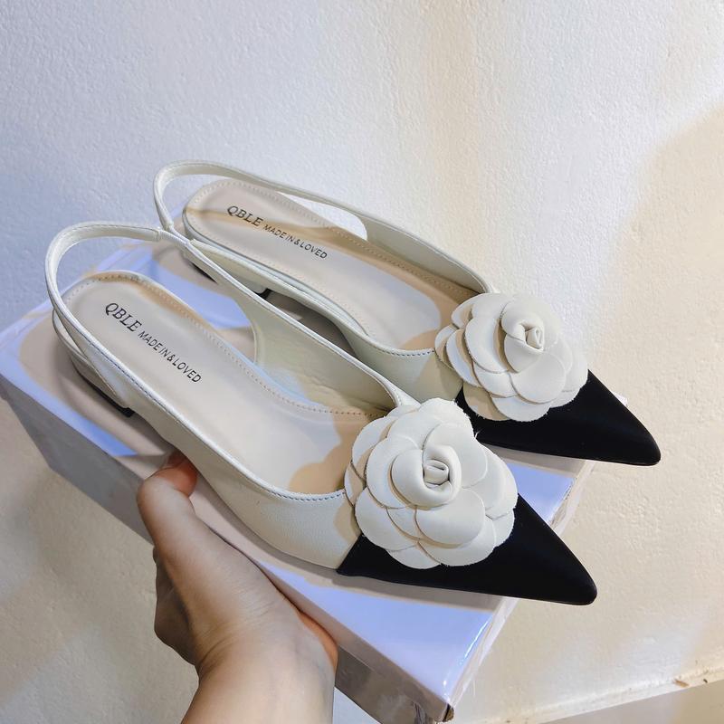 Giày bít mũi hoa 7cm và giày búp bê hoa 2cm da mềm đẹp Nữ Shoes