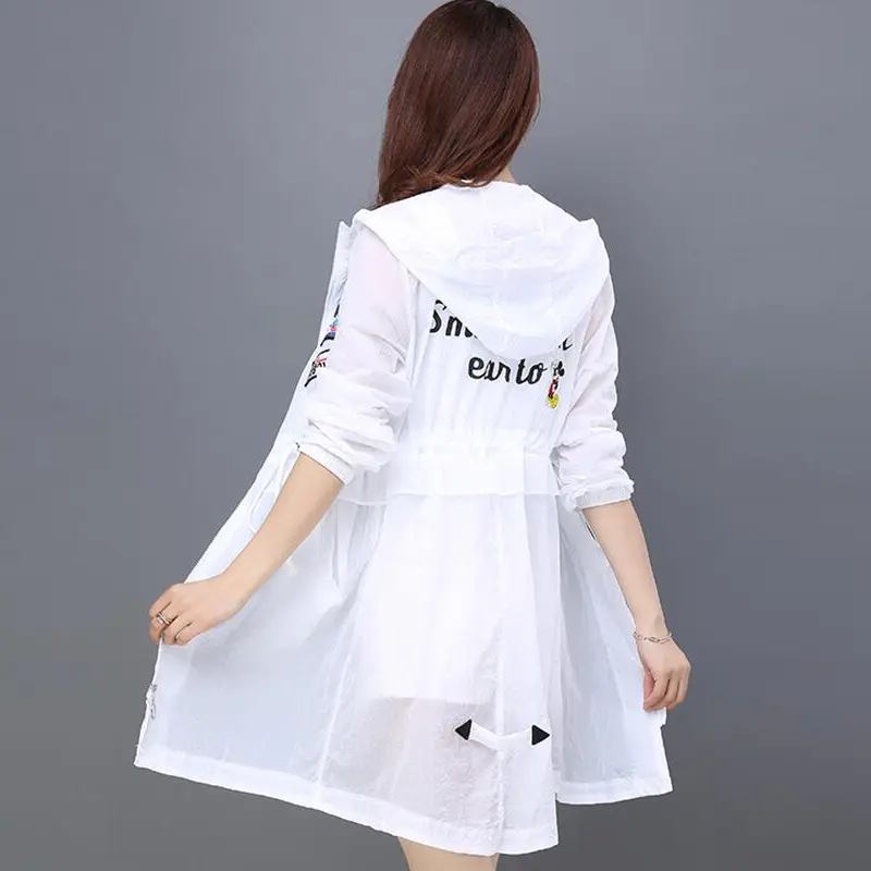 Sun Protection Clothing for Women Summer New Korean Style Slim Mid-Length Trench Coat UV-Proof Cardigan Coat for Students Sun-Protective Clothing