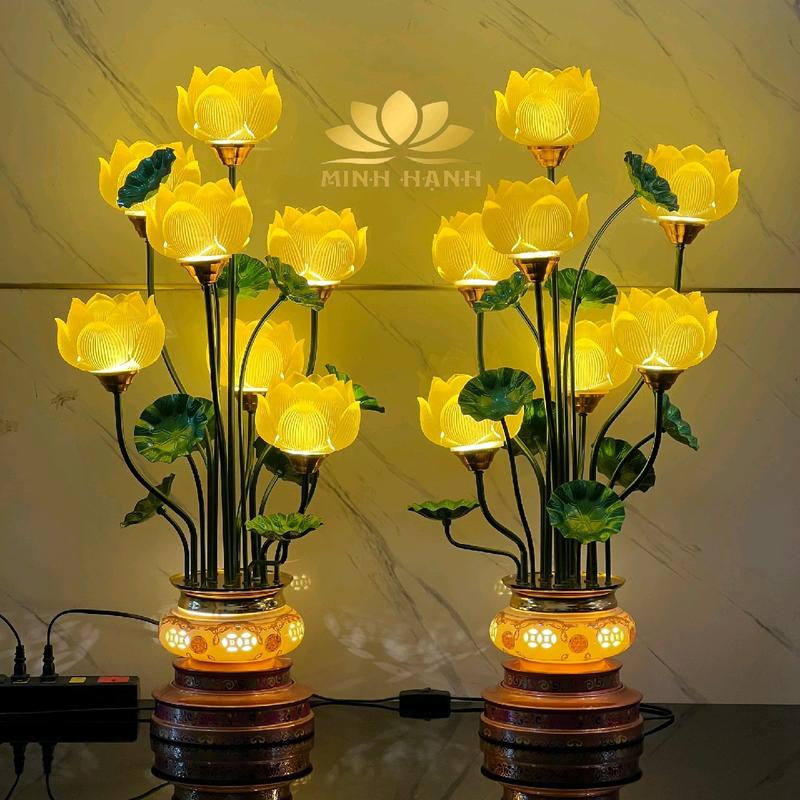   Tặng Mã Hết Tháng Tiệc  Đèn Thờ 7 Bông Hoa Sen Cành Xanh Dáng Tựa Khóm Sen Thân Bầu Bát Sứ Cao 73cm  Giá 1 Đôi  | Minh Hạnh Chỉ Bán Hàng Loại 1 | Tặng LED Dự Phòng 
