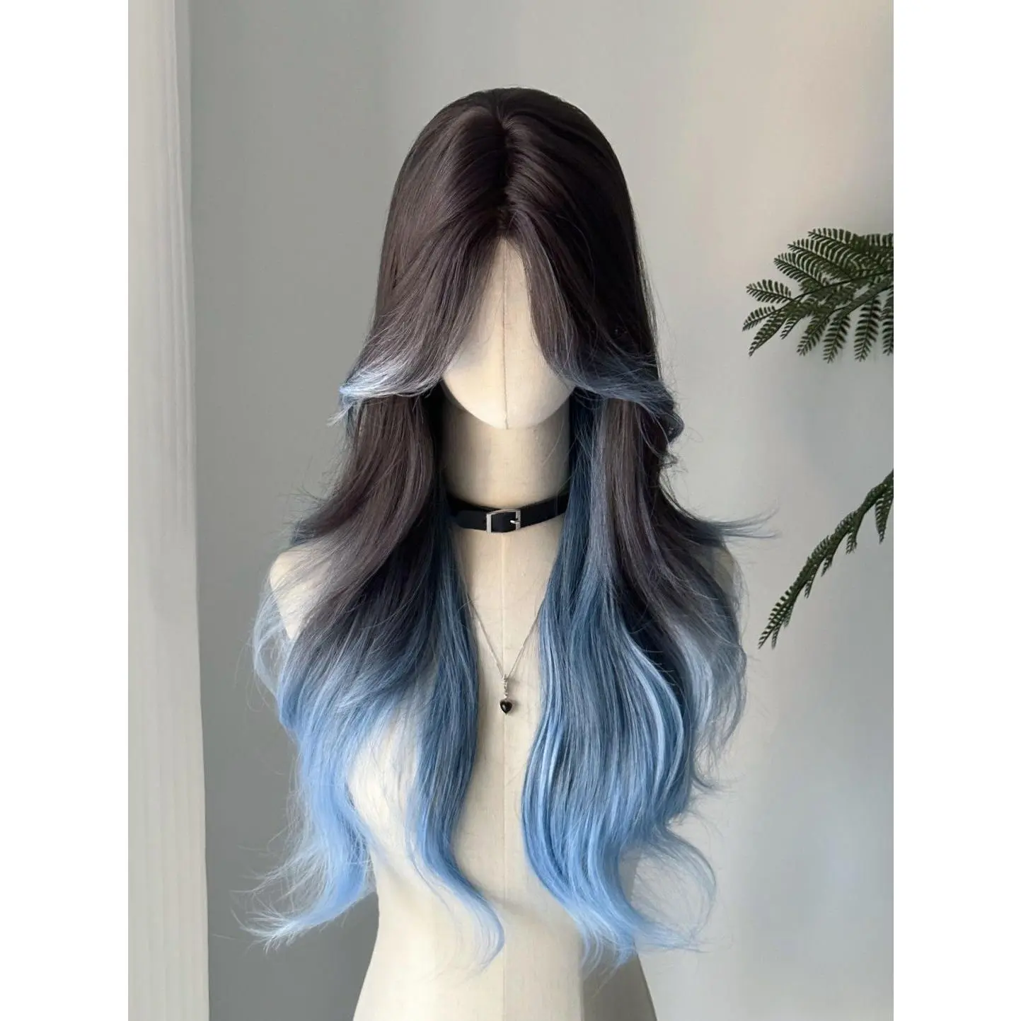 Tóc Giả Trùm Đầu Nữ, Tóc Giả Màu Gradient Xanh Đen Màu Xanh Iris, Tóc Xoăn Dài, Tóc Mái Bên Trung Bình Tóc Nhân Tạo, Màu Xanh Gradient