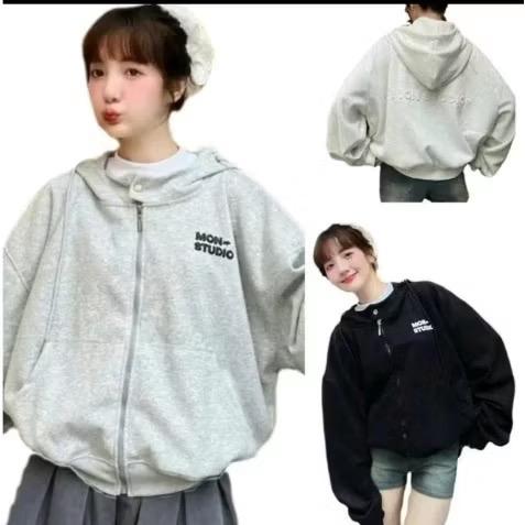 Áo Khoác Hoodie Zip BOXY Mon Studio Có Nút Bấm, Dập Nổi,Áo Hoodie Khoá Kéo Có Mũ Cao Cấp Chất Nỉ Bông Trần Siêu Hót 2024 có thể giặt máy áo hoodie vàng ★ đỏ pocket áo  hoodie Nữ Xám