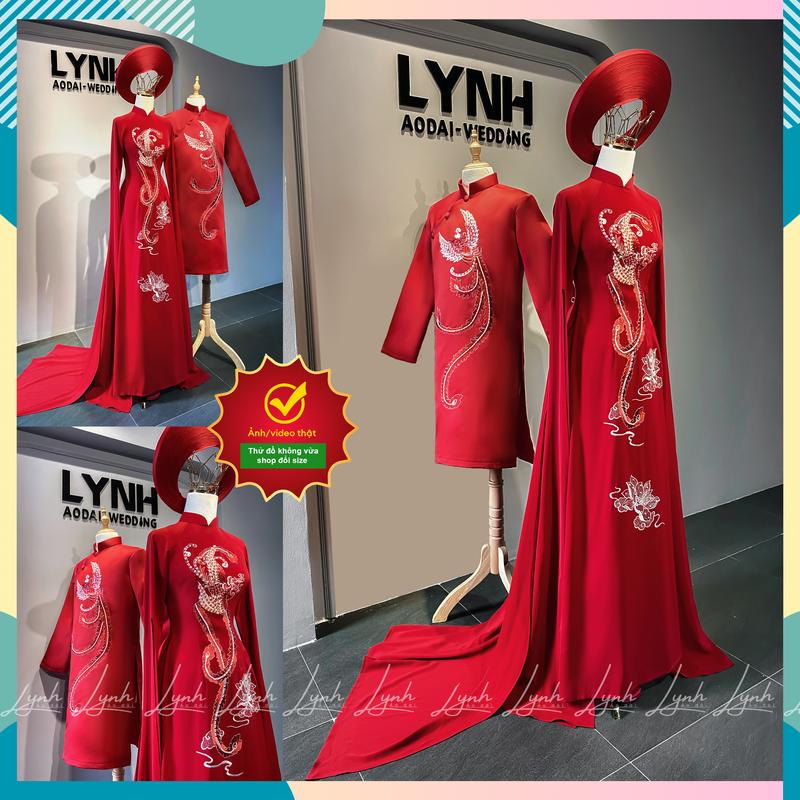 Áo dài cô dâu "Liên Hoa Triều Phụng" TÀ TAY DÀI kiểu dáng trẻ trung, sang trọng và tinh tế - Áo Dài Lynh Váy Cưới Áo Cưới
