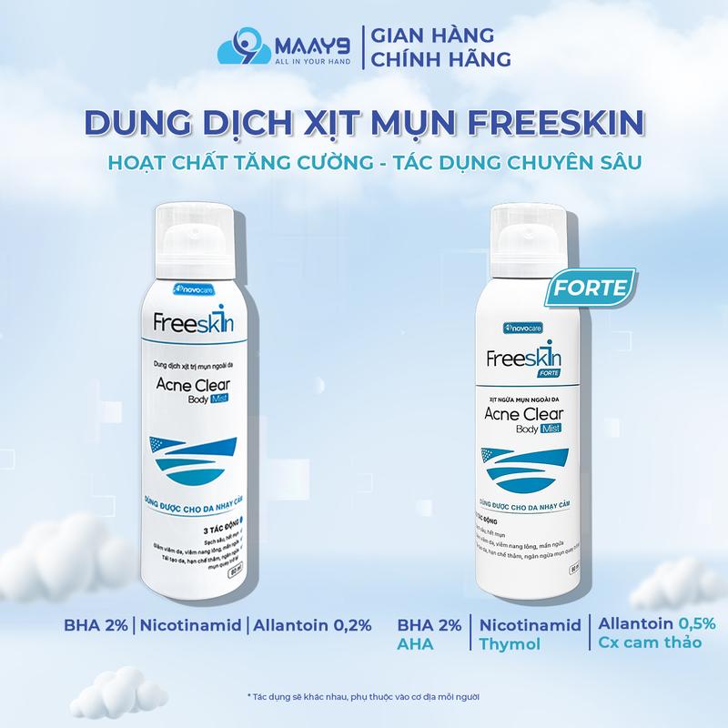 Xịt mụn lưng Freeskin hỗ trợ giảm mụn góp phần mờ thâm chai 80ml
