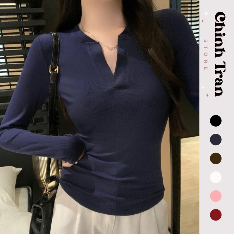Áo Thun Nữ Cổ Trụ Dài Tay Ôm Body Chất Thun Tăm Basic Nhiều Màu