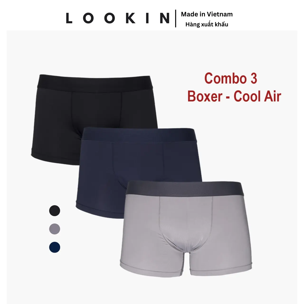 Combo 3 quần lót sịp nam Boxer Thun Cool Air mỏng nhẹ mềm mại Lookin
