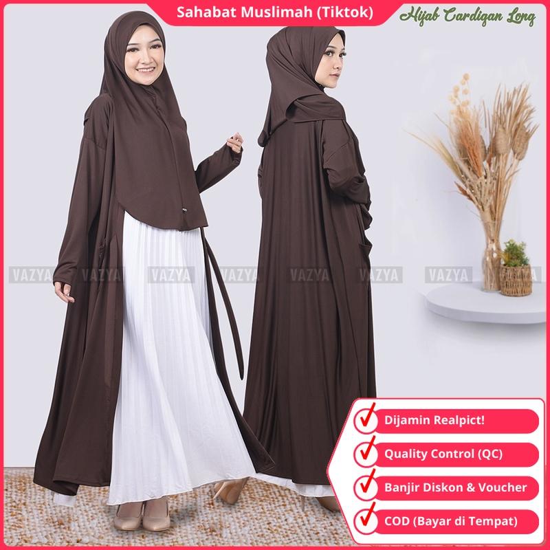 Jilbab Instan Kerudung Instant Hijab Cardigan Jumbo 2 in 1 yang Menyatu dengan Kardigan Khimar Bahan Jersey Panjang Simple Syari Muslim Cantik Warna Hitam Putih Navy Milo Mocca Abu-Abu Maroon Pink 0