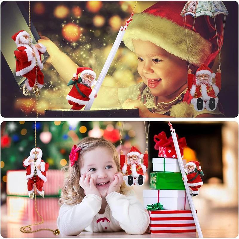 Product Introduction of Electric Santa Claus Climbing Beads Toy, 1 Count Christmas Electric Toy, Climbing Santa Claus Plush Doll Toy for Christmas Tree Xmas [Battery Required, without Battery] 6