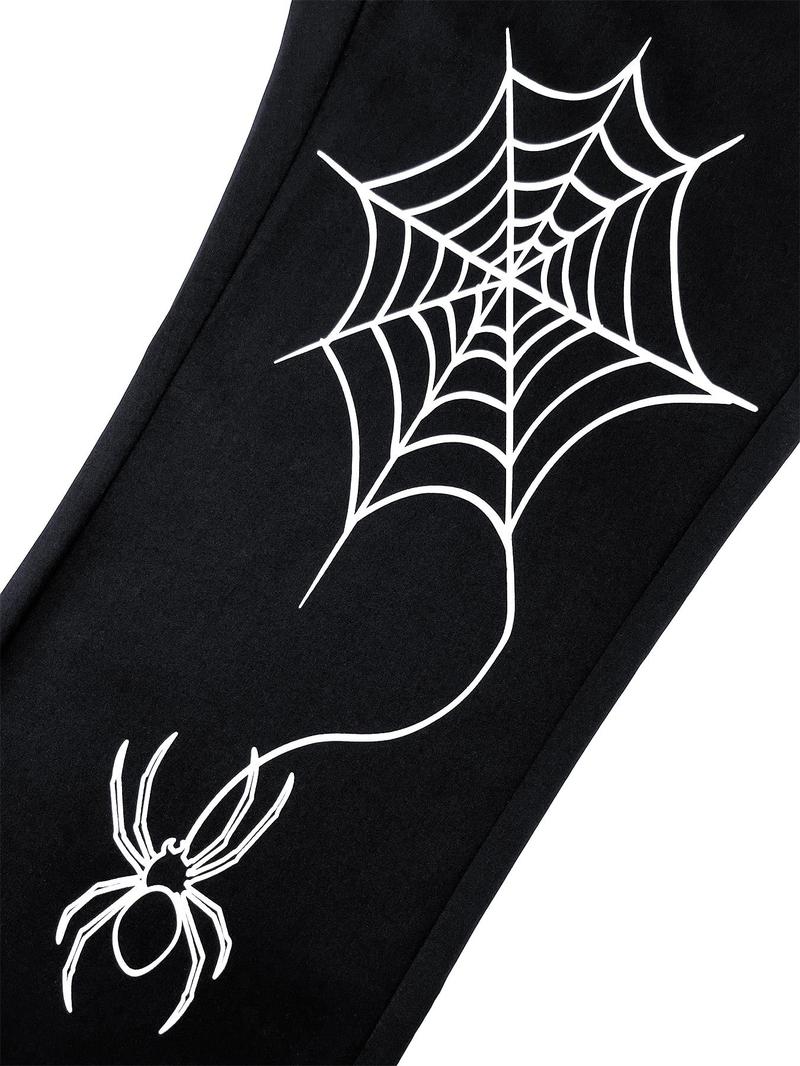 Product Introduction of Men's Loose Spider Web Print Drawstring Waist Straight Leg Pants, Casual Street Pocket Trousers for Daily Wear, Fashion Men's Bottoms for All Seasons, National Day Clothing 18