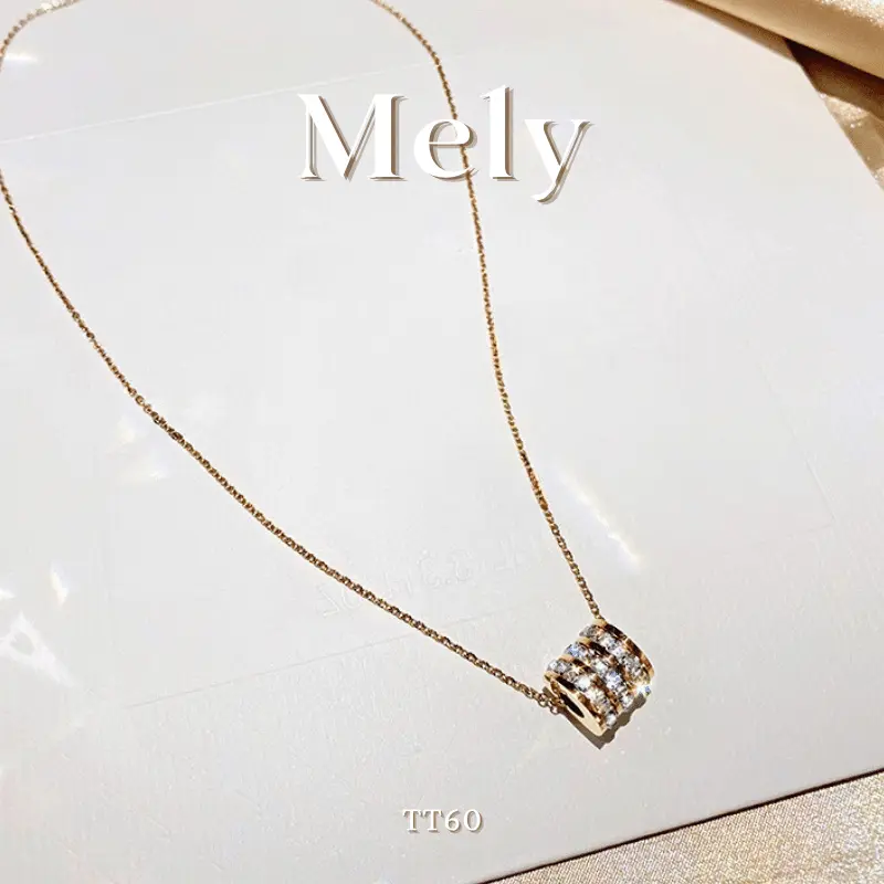 [KHÔNG ĐEN GỈ] Dây chuyền thép Titan mạ vàng hình trụ đính đá cao cấp Trang Sức thời trang sang trọng - Mely TT60 Nữ Women 2