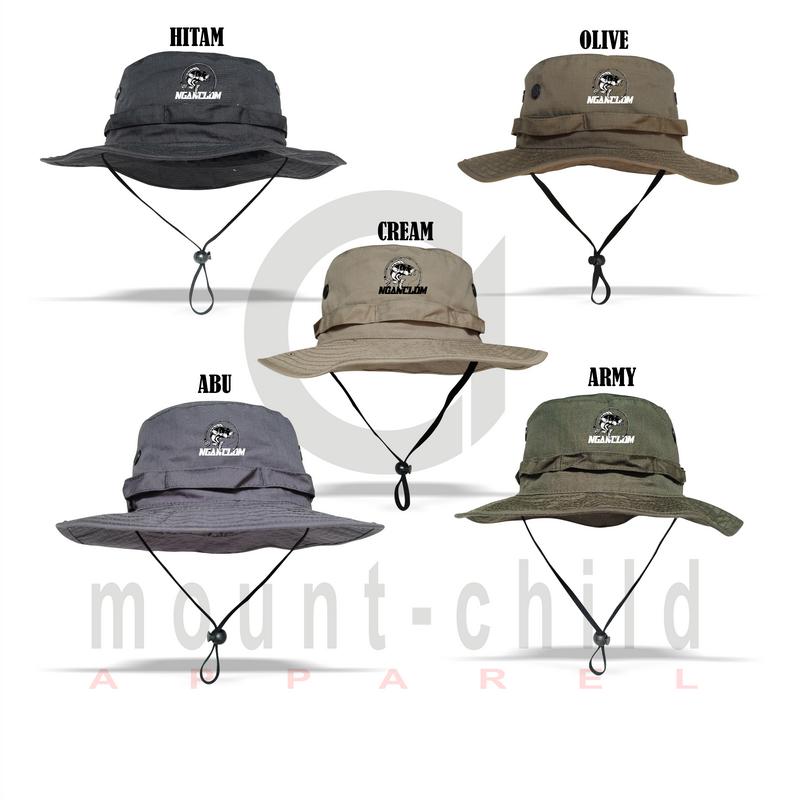 Topi Rimba Mancing Original Mounchild Apparel Logo Nganclom Kode 0012 Unisex Pria Wanita Outdoor Abu Abu 3