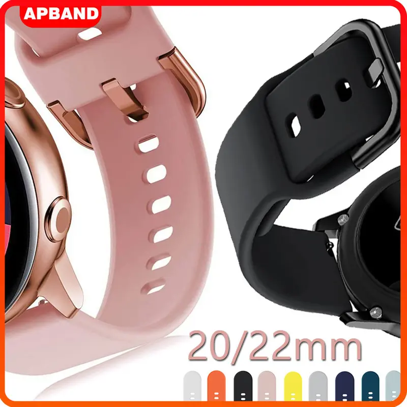 Silicone Strap Bracelet Belt 20/22mm for Samsung Galaxy Watch 7 FE 6 5 4 Silikon Sport Strap Polos Sport Band Tali Jam Tangan for Huawei Watch GT 5 4 3 2,Amazfit,Garmin,Aolon,Itel 011/012,Xiaomi Redmi 5 Active Smartwatch Accessories Metal Logam buckle 0