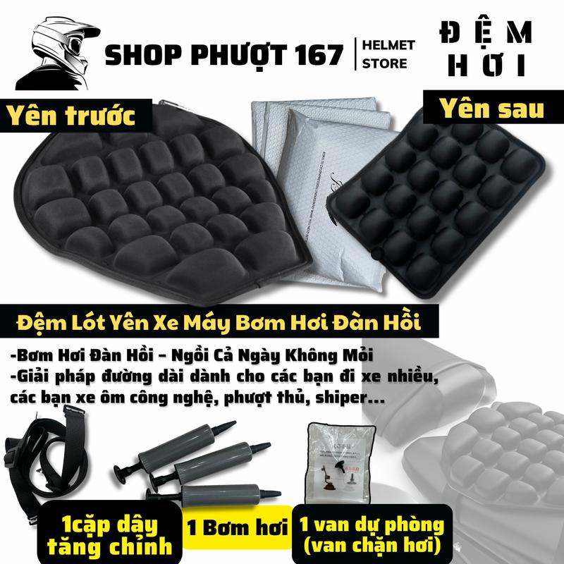  Đệm lót yên hơi xe máy mềm mại kèm bộ phụ kiện ống bơm và dây cố dịnh lắp đặt Yên Xe 
