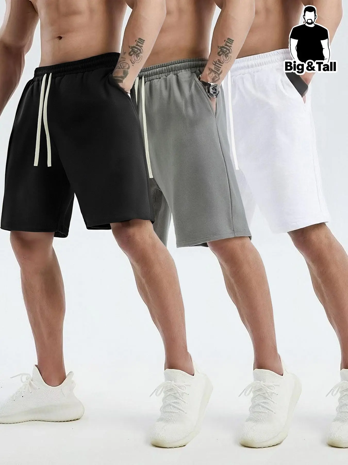 【Plus Size】 Solid Color Drawstring Waist Shorts, Casual Breathable Comfortable Shorts for Gym Workout Running, Men's Bottoms for Summer