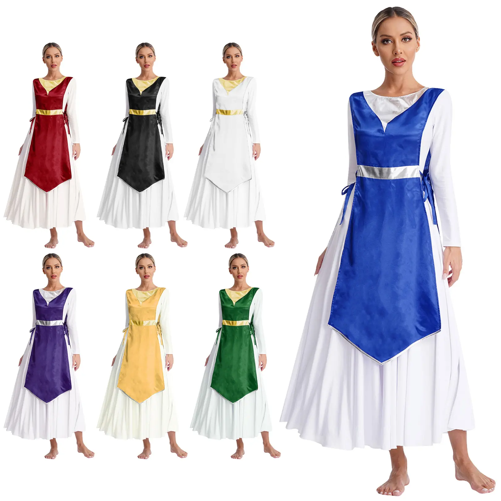FEESHOW Women's Metallic Liturgical Praise Dance Dress Tunic Sleeveless Coverups Costumes for Worship Lyrical