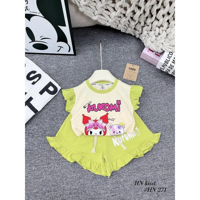 (7-15kg) Bộ cotton hè bé gái Kuromi phối bèo xinh xắn G128 3