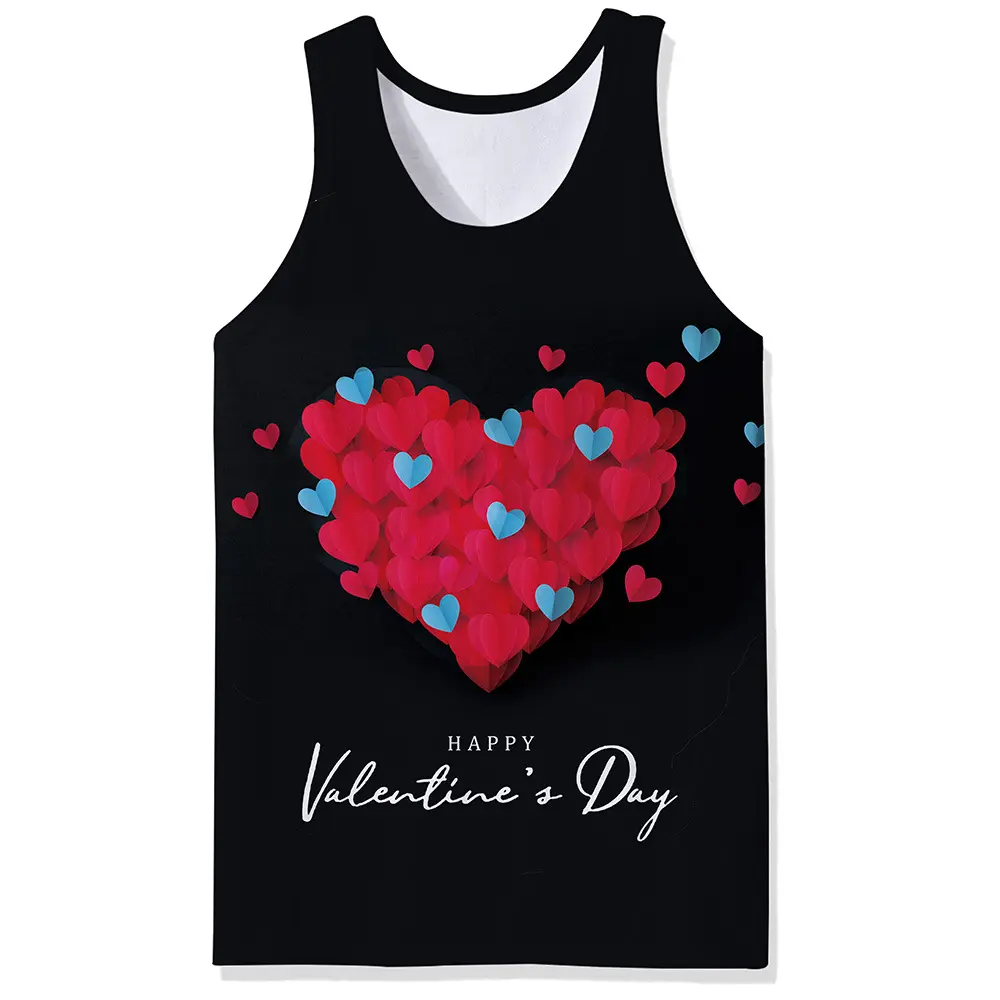 3D Digital Printing Valentine's Day Love Men's round Neck Vest Loose Sports Sleeveless Shirt