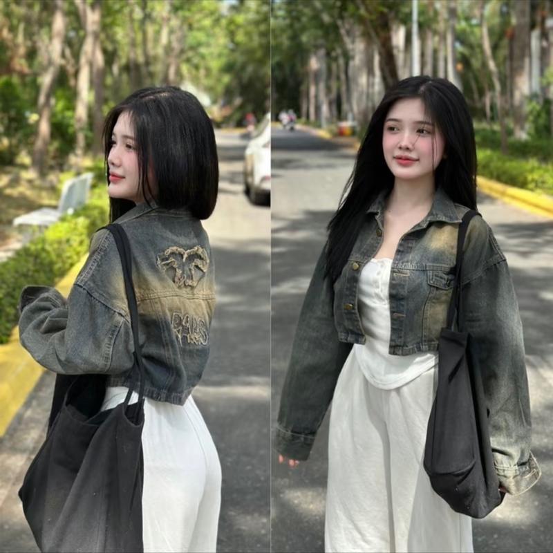 ÁO KHOAC JEAN THÊU XÙ X,FROM NGẮN