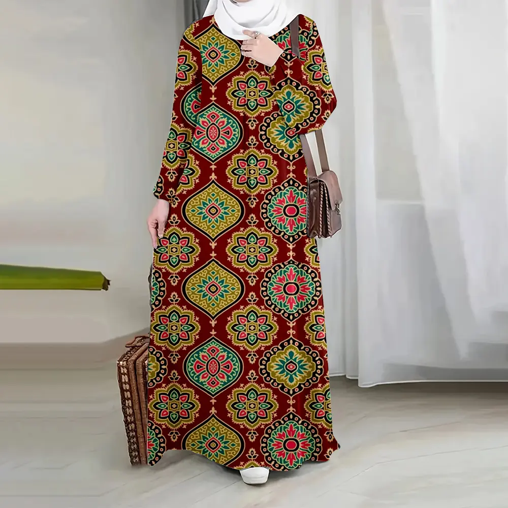 Islamic Ramadan dress, Muslim women fashion, floral print, round neck,  bonded sleeve, long robe, loose and comfortable, high quality, casual dress  printed fairy shirt - TikTok Shop Philippines
