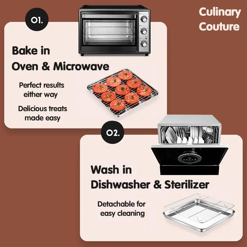 Stainless Steel Cake Baking Tray & Rack Set, 2 Sets Including 2 Counts Square Cake Baking Tray & 2 Counts Rack, Baking Tool for Home Kitchen 3