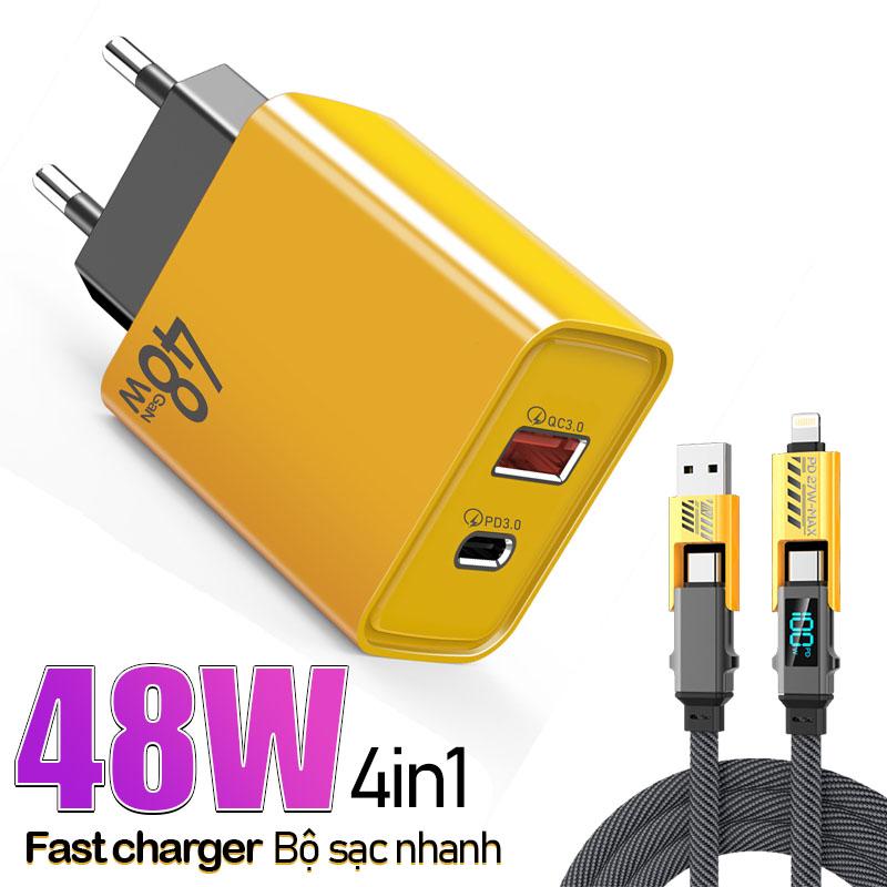 4 trong 1 Củ sạc 48W Fast Charger cho iPhone/Samsung Galaxy/Huawei/Xiaomi Redmi/Vivo/Oppo - Phụ Kiện, Usb Type C Màn hình kỹ thuật số Sạc Điện Thoại