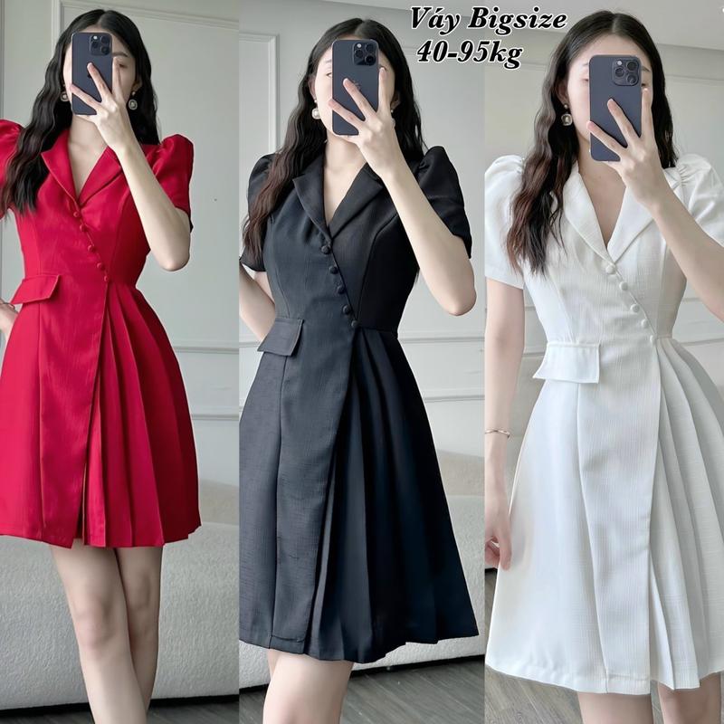  Thời Trang Én Nhỏ Có Bigsize - Đầm Váy Bigsize Nữ Vải Linen Cao Cấp Thiết Kế Dự Tiệc Cổ Vest Đắp Chéo Cúc Bọc Tay Ngắn Phối Dập Ly Cao Cấp Xinh Đẹp Sang Trọng Dễ Thương Thanh Lịch Giá Rẻ 40-95kg ennhocobigsize Dress Xếp Ly Tay Loe  Đầm Tay Phồng Trắng 