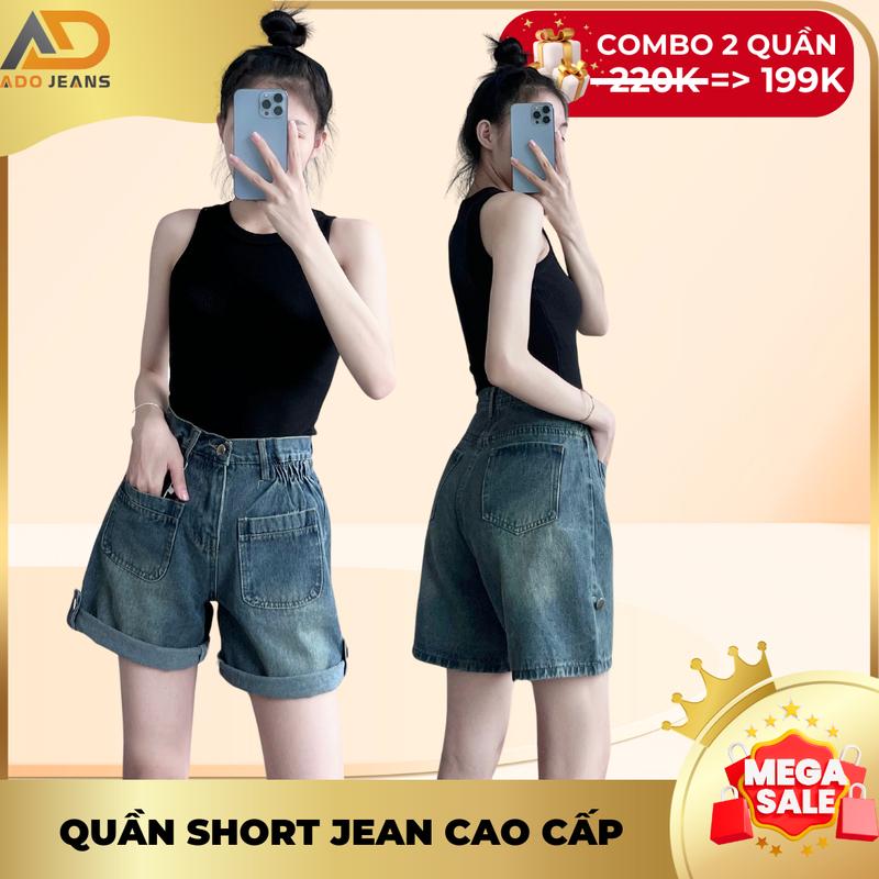Quần lửng jean eo thun co giãn, quần bò lưng cao ống rộng lai bách lên form xinh ( 1216) Denim Nữ Women