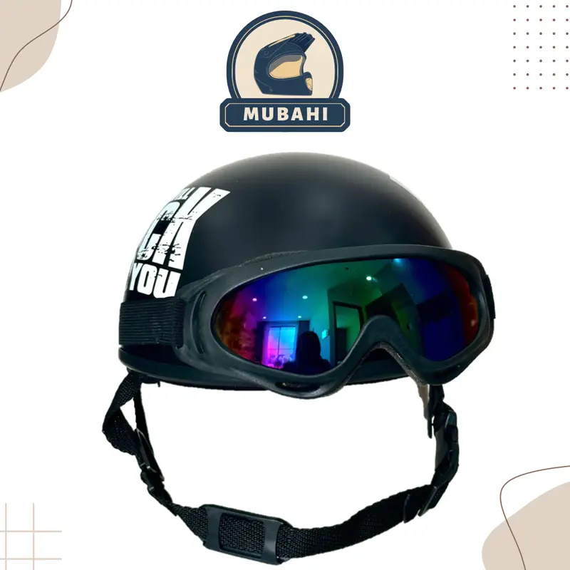 Mũ Bảo Hiểm Nửa Đầu Đen họa tiết We will rock you trắng Gắn Kính Tự Chọn Nón bảo hiểm 1/2 họa tiết Helmet 6