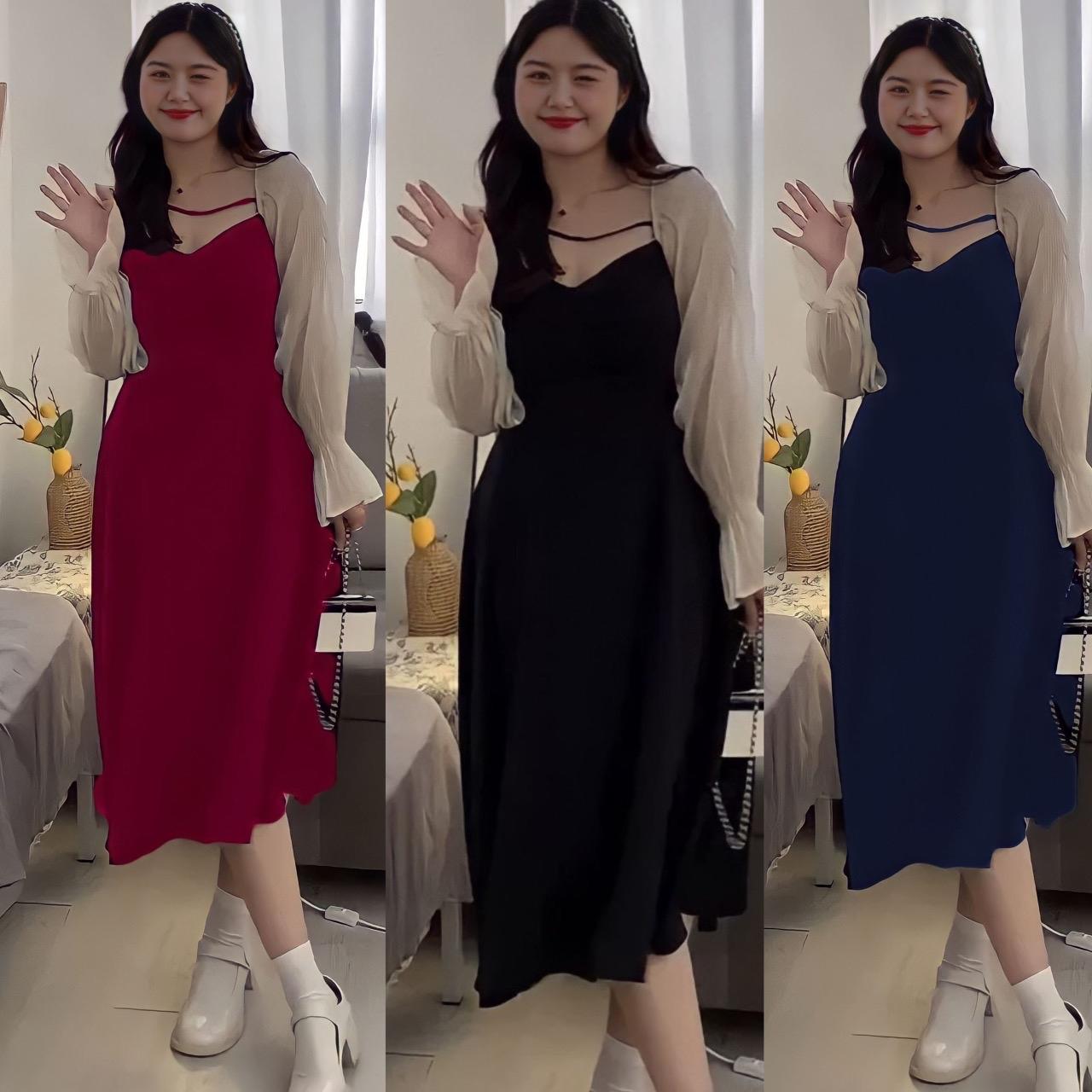 [Sale 79k]  Thời Trang Bigsize Váy Dự Tiệc 50 - 100Kg Dài Cột Dây Chéo Cổ Nữ Cotton Women Dress - A.1037