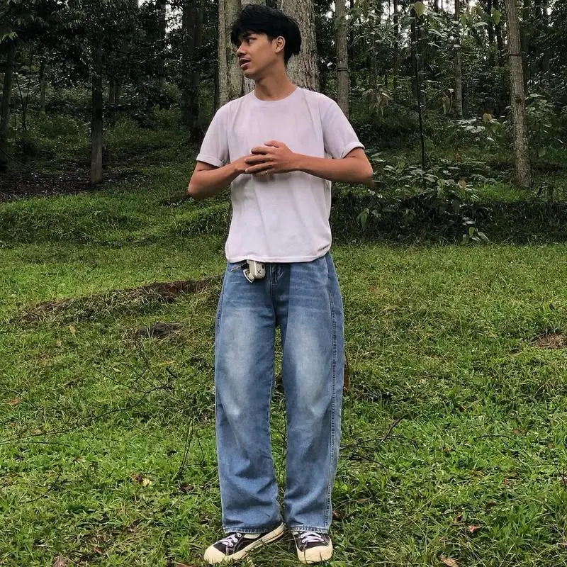 Celana Jeans Kulot Pria Baggy Pants Skena Y2K Pinggang Loose Straight Jumbo Cowok Biru Hitam Shabby Chic Loose-fitting - Basic Pendek Panjang Distro Vintage Santai Wanita Dewasa Casual Oversize 7