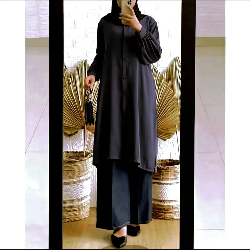 Tunik Crinkle airflow Lengan Panjang - Busui dan Wudhu Friendly Atasan Terbaru Wanita Muslimah Moderen - Kanaya Tunik Panjang Kancing Nyaman Lembut Kain 2
