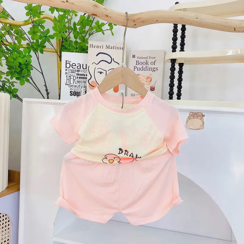 Bộ cộc tay thun lạnh họa tiết xinh xắn mềm mát co giãn thoải mái cho bé gái từ 5kg-15kg 2