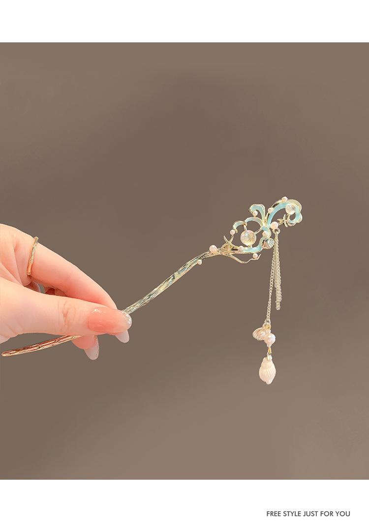 Product Introduction of Ocean Fritillary Hairpin, High-Grade Female Pearl Tassel Hair Accessories, Ancient Style Updo Hairpin, Han Chinese Clothing Accessories 5