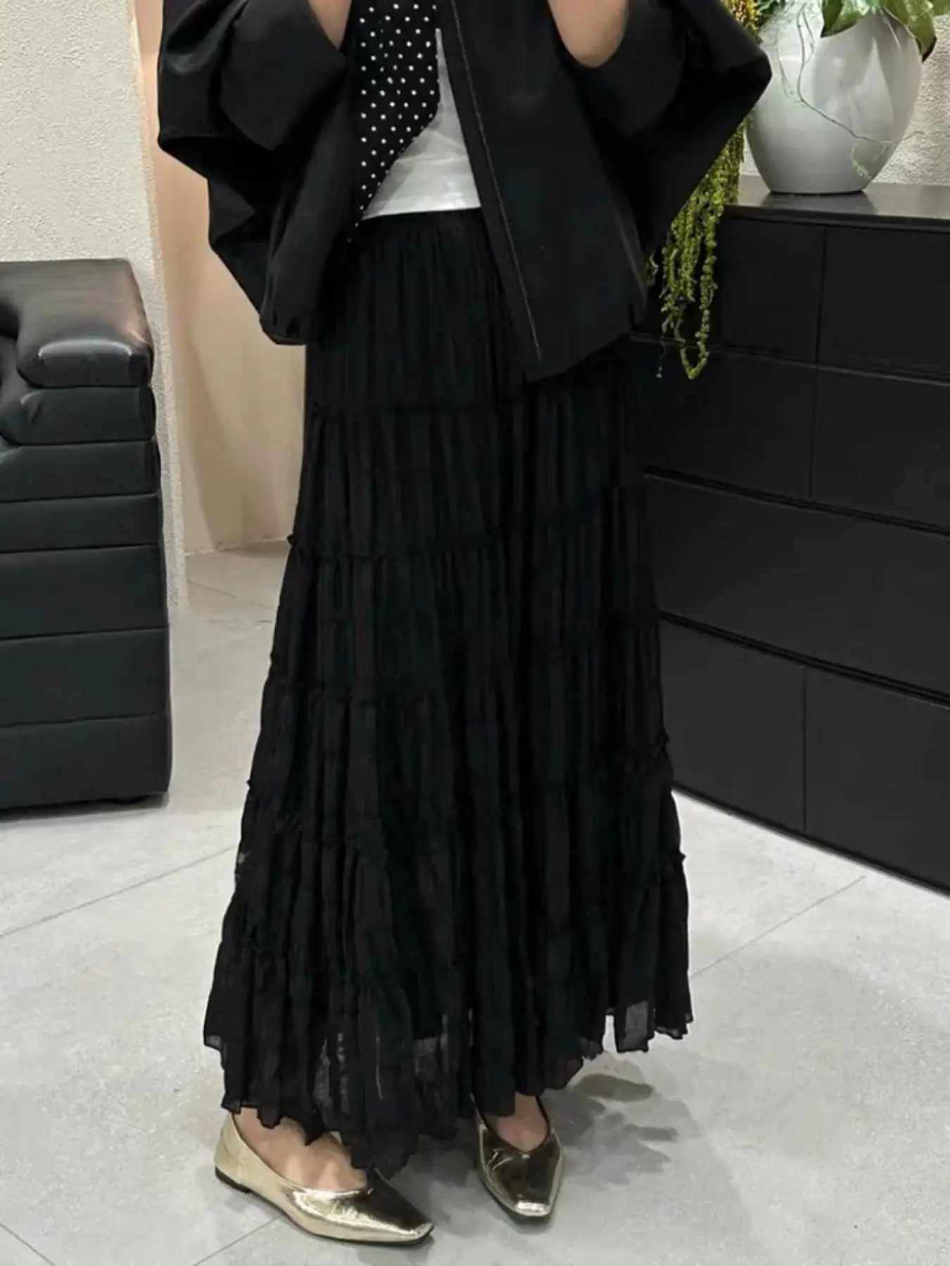 Women's Solid Color Ruffle Trim Layered Skirt, Elegant Fashion Casual Long Skirt for Daily Outdoor Wear, Ladies Bottoms for All Seasons