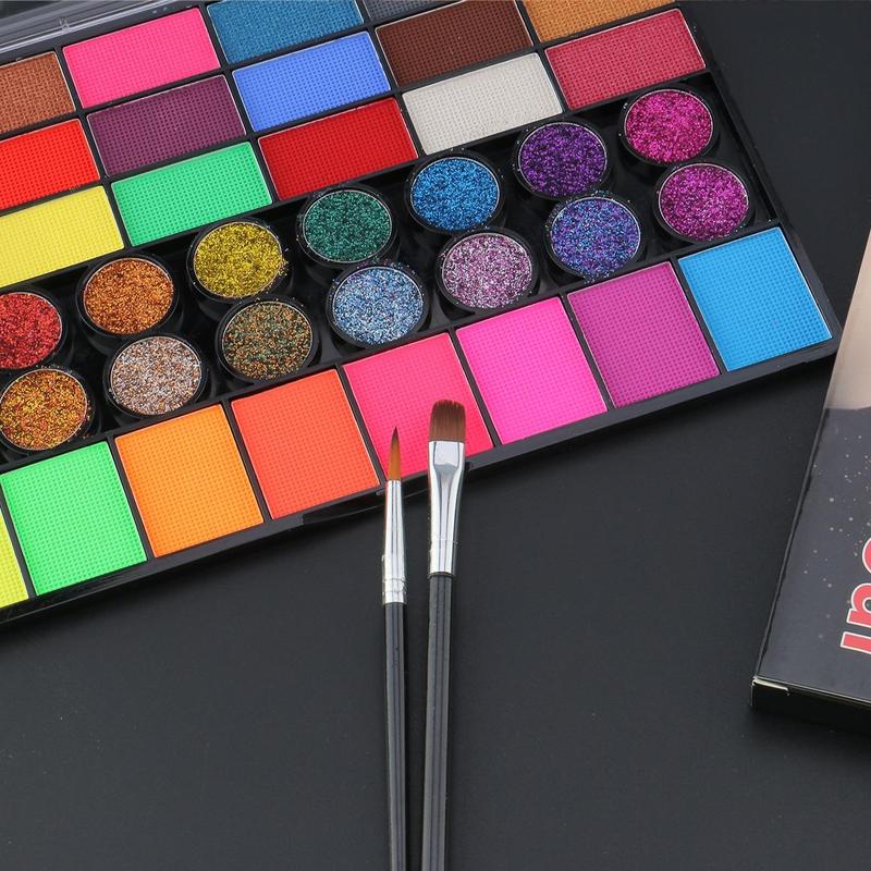 42 Color Water-soluble Face Body Painting Palette with 2 Brushes, 1 Box Stage Makeup Funny Body Painting, Party Face Painting, Stage Makeup Color Paint, Cosmetic 4