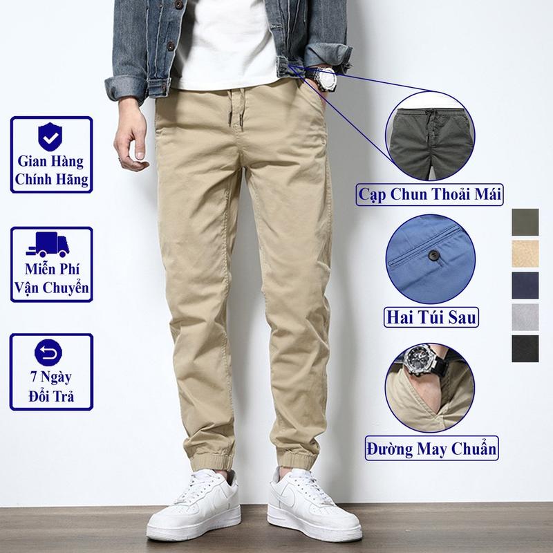 Quần Jogger Chất Vải Kaki Co Giãn Nhẹ_Lưng Thun Dây Rút Bo Gấu Kiểu Dáng Trẻ Trung Năng Động_Unisex - Phong cách Hàn Quốc Tập Gym Sport Tập Thể Dục Nam pants joggers - Thời Trang 4 Mùa