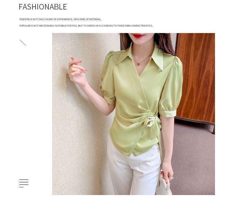 Product Introduction of Áo Sơ Mi Voan Sang Trọng Cao Cấp, Dành Cho Nữ, Trang Phục Mùa Hè, Eo Bó Sát, Phong Cách Phương Tây, Áo Sơ Mi Cổ Chữ V, Thường Ngày Và Bó Sát, Thanh Lịch, Áo ngắn Tay Năm 2025 6