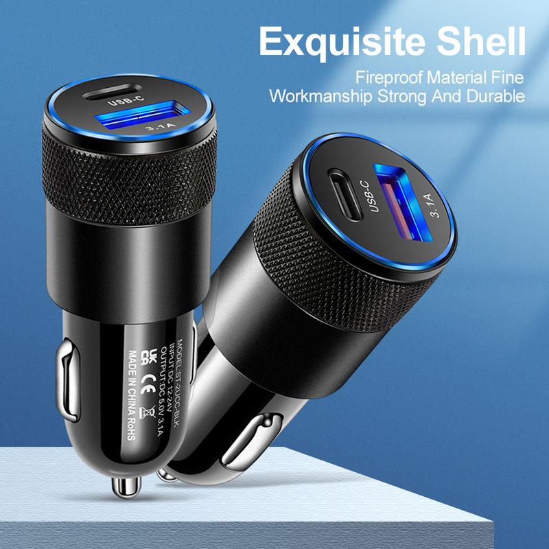 Bộ sạc ô tô, nhanh, USB Type C, 3.1A, 15W, PD Sạc nhanh, Bộ Chuyển Đổi điện thoại di động 0