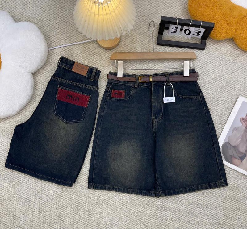 Quần Ngố thêu min thêu đỏ N2 , jeans nữ Quần bò nữ 1