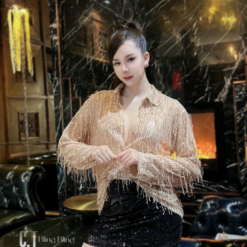 Áo Tua Rua Kim Sa Lấp Lánh -> Sơ Mi Nữ Dáng Giấu Quần Form Rộng by @ngoctienstore2 Top Women Nhung Voi