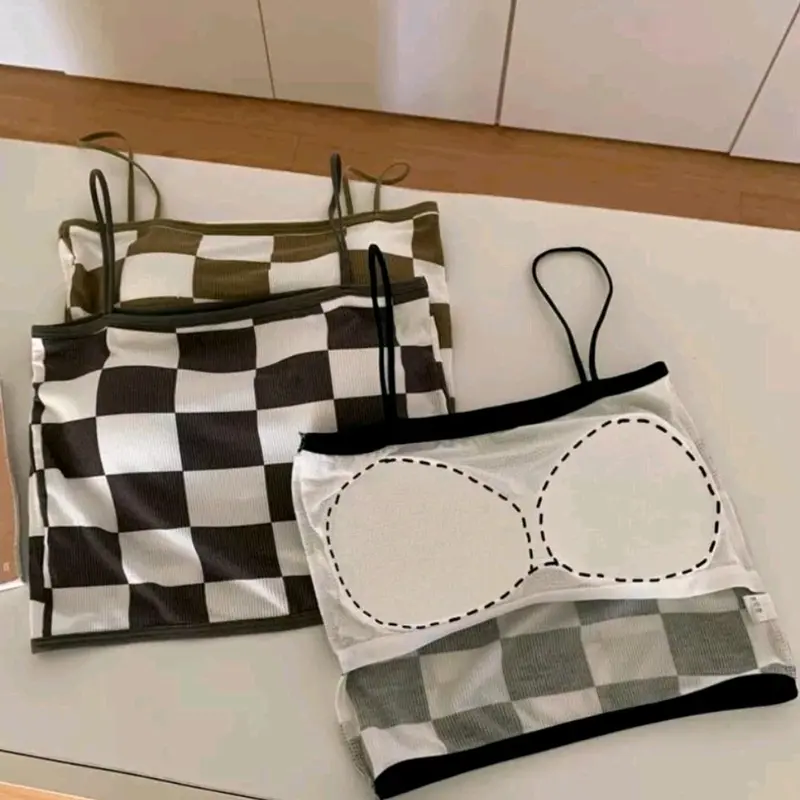 Paket Murah 6Pcs Tanktop motif kotak dengan cup BH singlet wanita tanpa kawat murah FS 3