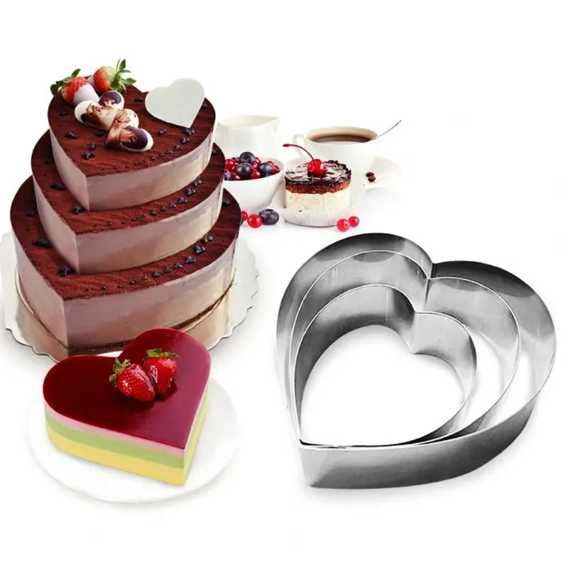 Stainless Steel Heart Shaped Cake Mold, 3pcs Baking Tool for Kitchen