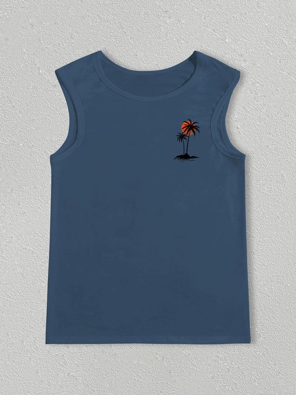 Men's Coconut Tree Print Tank Top, Regular Fit Casual Sleeveless Top for Daily Wear, Vest, Men's Clothes for All Seasons 8